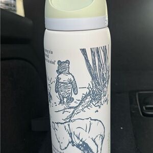 White Illustrated Stainless Bottle with Sage Cap